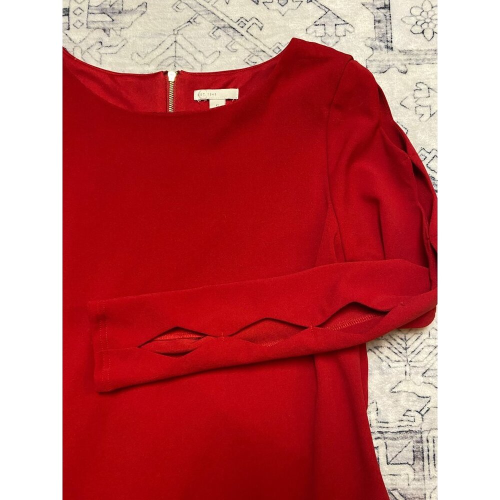 Cato Red Long Sleeve Dress‎ Size Small With Lattice Sleeve Detail Lined Stretch